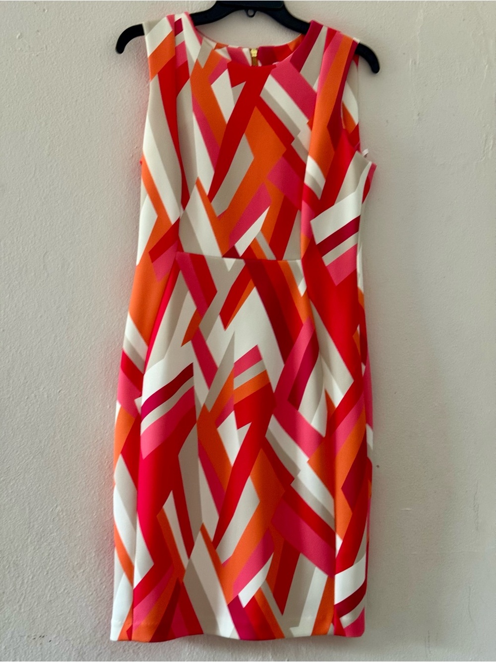 Calvin Klein Pink, Orange & White Geometric Sheath Dress